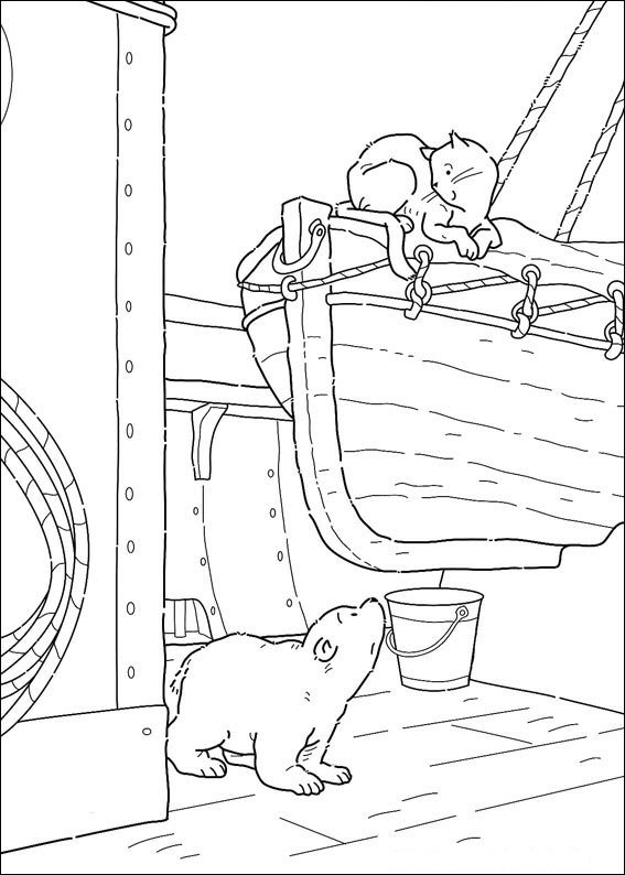 Print Kleine ijsbeer op schip kleurplaat